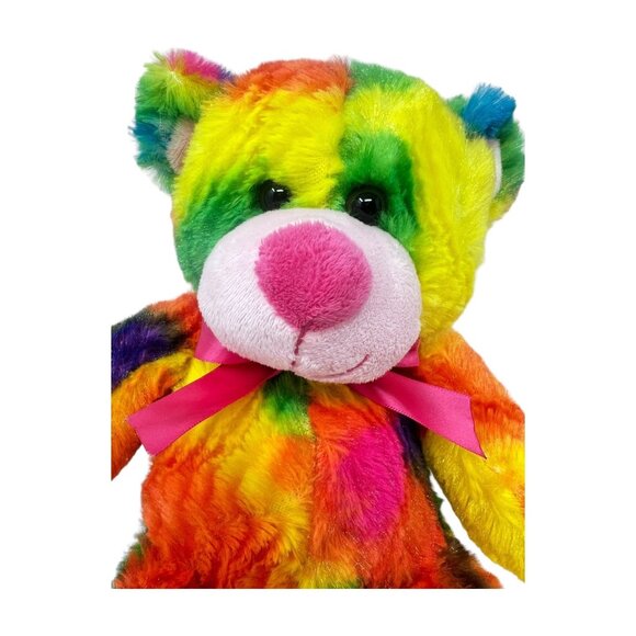 Kelkytoy Other - Kellytoy Colorful Rainbow Plush Tie Dye Teddy Bear Pink Bow Stuffed Animal 12 in